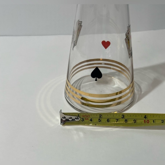 VTG Glass Carafe W/ Stopper Decanter Poker Cards Gold Accents MCM - Picture 11 of 12